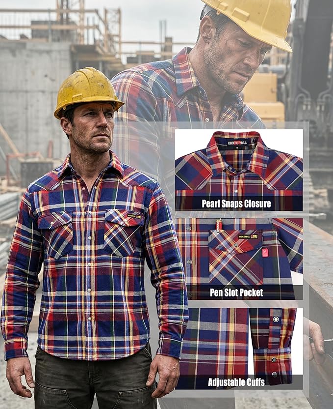 BOCOMAL FR Shirts Flame Resistant 100% C NFPA2112 7.5oz Men's Fire Retardant Welding Shirt