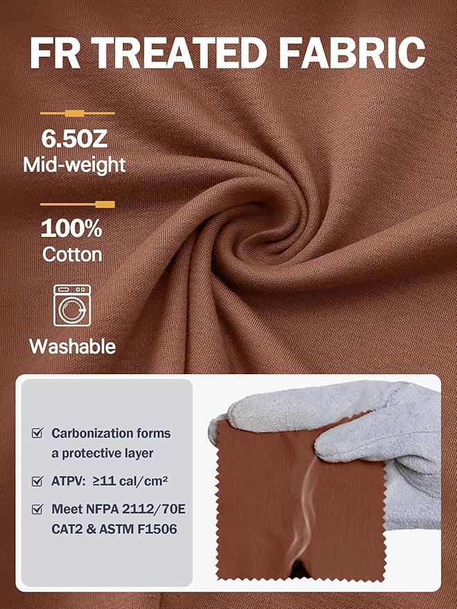 WORKWEYA FR Shirts Flame Resistant Shirt 6.5oz Men's NFPA 2112/CAT2 Long Sleeve Shirt
