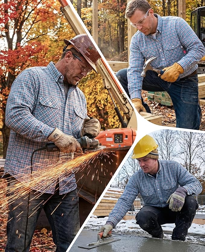 KONRECO FR Shirts for Men Fire Resistant Button Down Work Shirt 100% Cotton 6.5oz Lightweight Welding Shirts