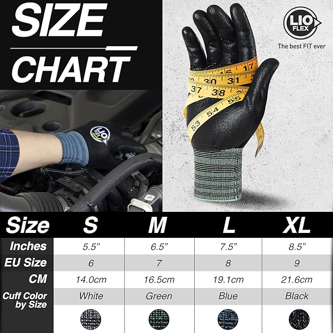 Safety Work Gloves with Touchscreen Fingers, 1 Pair Thin & Lightweight Working Gloves, Ideal for Warehouse Workers, Delivery Drivers, Nitrile Foam Coated Grip Gloves for Women and Men (Black, XL)