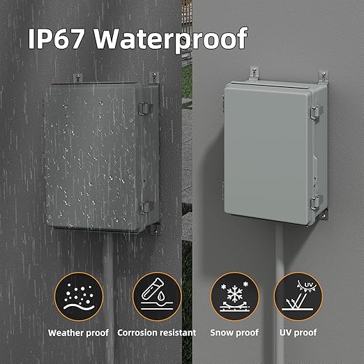 Joinfworld Waterproof Box for Electronics Outside 11.4x7.5x5.5 Outdoor Weatherproof Electrical Box Plastic Weather Proof Nema 4 Enclosure