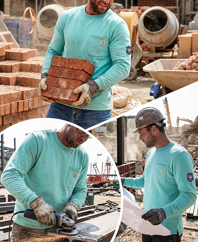BOCOMAL FR Shirts Crewneck 7oz Midweight Flame Resistant Clothing NFPA2112 CAT2 Men's Fire Retardant Work Shirt