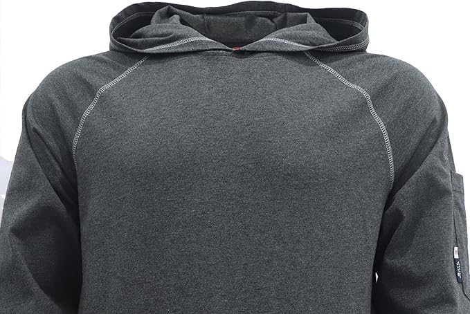 BOCOMAL FR Hooded T Shirts Heather Series 6oz Flame Resistant NFPA2112 CAT2 Fire Retardant Hoodies Work Shirt