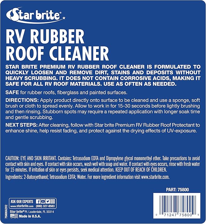 STAR BRITE Premium RV Rubber Roof Cleaner - Effortless Cleaning for Camper Roofs, Fiberglass & Painted Surfaces - 1 GAL (075800)