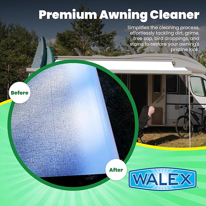 Walex RV Awning Cleaner - Safe for Vinyl & Fabric, Dissolves Tough Stains, Mold, Mildew, Dirt, Bird Droppings & More; Extends Awning Lifespan for RVs, Campers, Trailers & Motorhomes, 32 oz