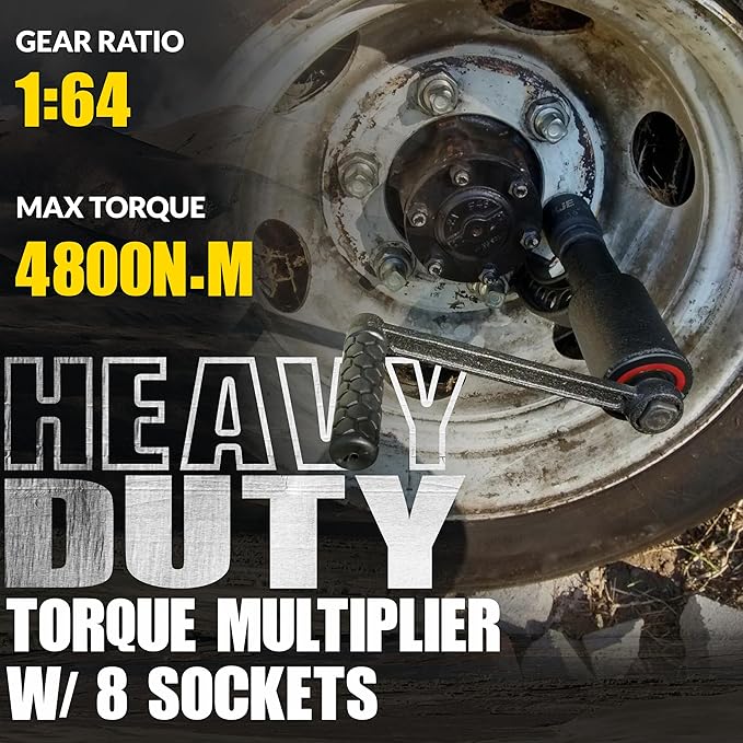 KJE Heavy Duty Torque Multiplier Wrench Set, w/ 24mm~38mm Cr-v Socket (4800 N/M, 3,540 ft/lb), 1:64 Saving Lug Nut Remover Torque Wrench for Semi Truck & RVs