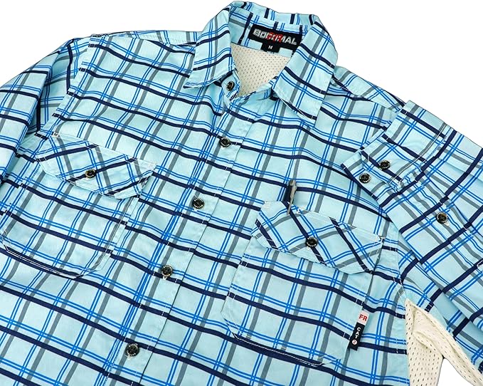 BOCOMAL FR Shirt for Summer Lightweight Vented Mesh Back and Underarm Breathable Flame Resistant Welding Button Down Shirts