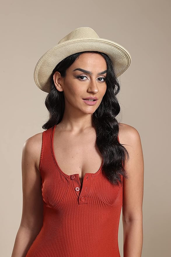 Joywant Womens Straw Fedora Beach Sun Hat, Packable Wide Brim Panama Hat for Women UV UPF50+ Summer Hat