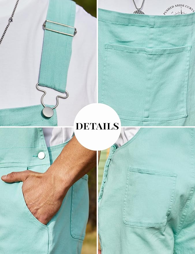 Bindefon Denim Overalls for Men Jean Shorts Jumpsuit Work Bibs Coveralls with Zipper