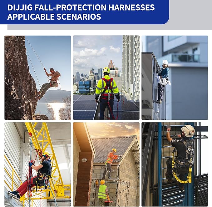 Full Body Protection Safety Harness 5pt Adjustment Safe Comfortable Construction Positioning Extra LongThick Leg Back Padded Push Button Quick Lock Buckle OSHA/ANSI compliant