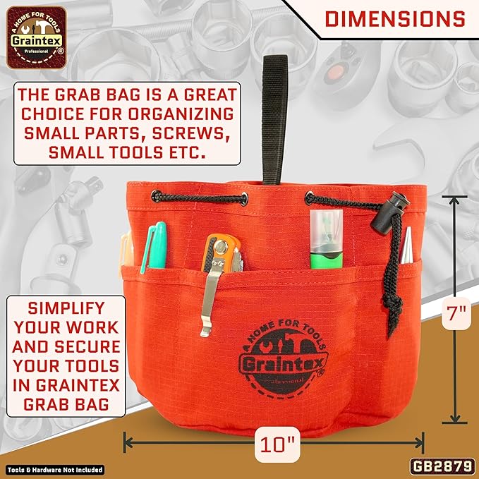 Graintex 18 Pockets Grab Bag Rip-stop Canvas Drawstring Closure, Small Part Organizer Pouch, Small Tools, Screws, Parts, Parachute Tool Bag for Efficient Storage - Red