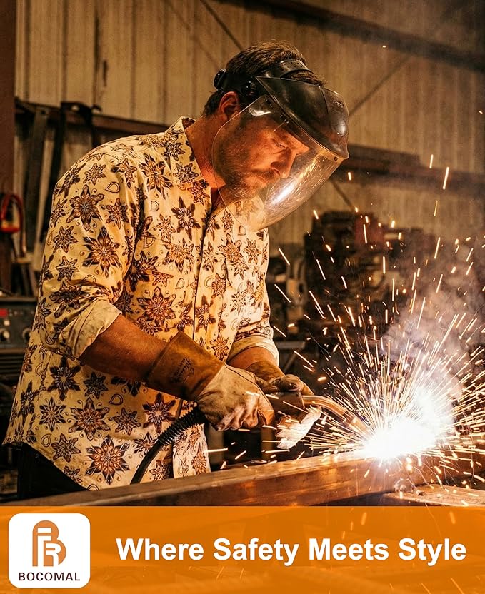 BOCOMAL FR Shirt for Summer Lightweight Vented Mesh Back and Underarm Breathable Flame Resistant Welding Button Down Shirts