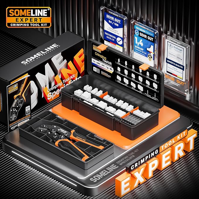 SOMELINE Crimping Tool Kit with 4.2mm Connectors (2-16 Pin, 24-16 AWG), Ratchet Wire Crimper Compatible with Molex Mini-Fit Jr, Amphenol Minitek Pwr 4.2 for PC Modding, ATX PSU GPU PCI-E Automotive