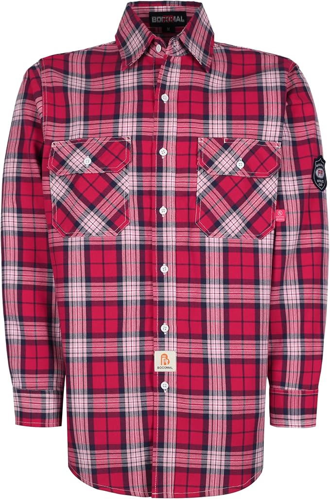 BOCOMAL FR Shirts for Men Flame Resistant Light Weight NFPA2112 Fire Retardant Welding Shirt Water & Oil Repellent Finish