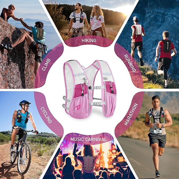 Running Vest Hydration Backpack for Men Women, 5L Lightweight Running Backpack Hydration Pack for Marathon, Trail, Cycling, Hiking, Jogging