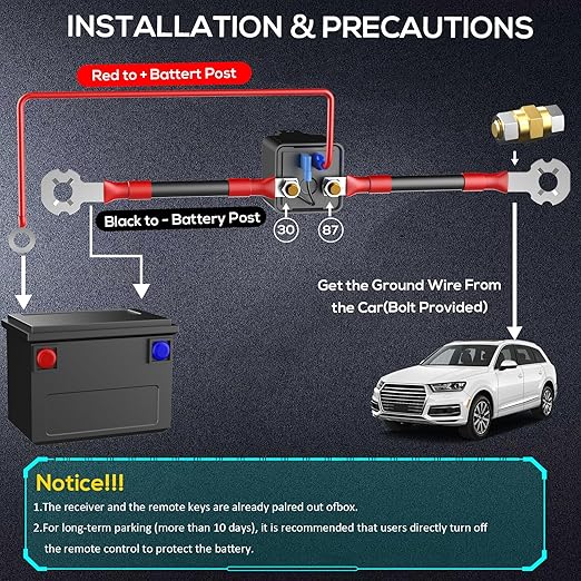 Side Post Remote Battery Disconnect Switch 12v, 250A, Upgrade Prevent Battery Drain, Easy Installation, Secure Protection for Cars, RVs, Boats, and More