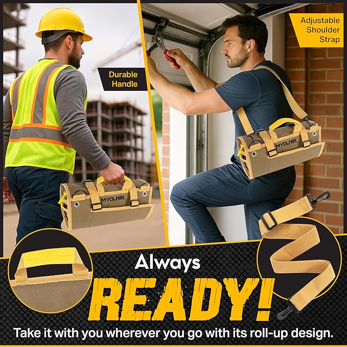 Roll Up Tool Bag Organizer With Kickstand - Compact Heavy Duty Motorcycle Tool Roll Bag Organizer - Portable Rollup Toolbag With Magnetic Panels & Transparent Pockets - Mechanic & Electrician