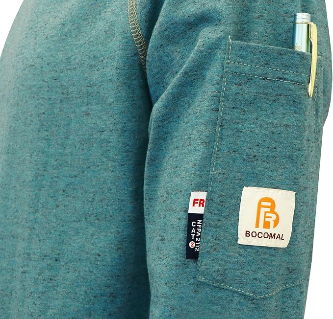 BOCOMAL FR Hooded T Shirts Heather Series 6oz Flame Resistant NFPA2112 CAT2 Fire Retardant Hoodies Work Shirt