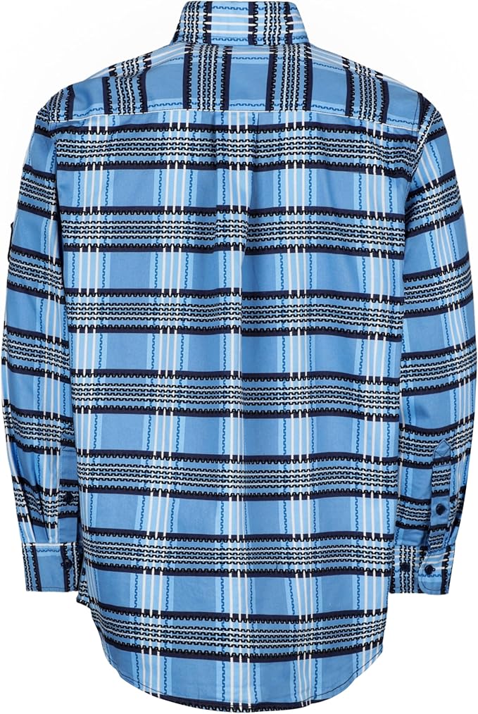 BOCOMAL FR Shirts for Men Printed Plaid Flame Resistant Clothing 6.5oz Cotton Button Up Welding Shirts NFPA2112 CAT2