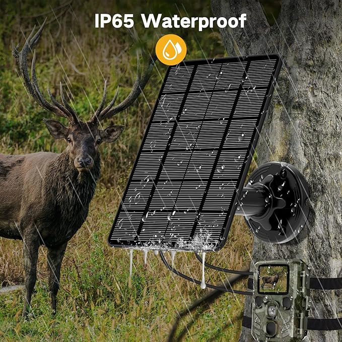Solar Panel for Trail Camera, 5000mAh Rechargeable Battery Trail Camera Solar Panel for Continuous Charging of Trail Cameras (12V 1A & 6V 1.5A Output), IP66 Waterproof Best for Outdoor Use