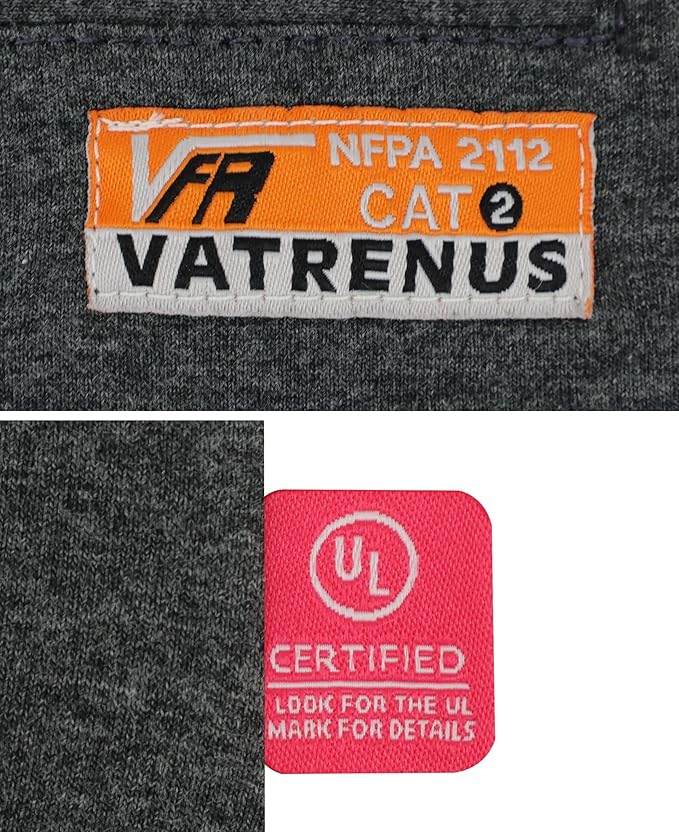 VATRENUS FR Shirt for Men Crewneck Midweight Utility Pocket Fire Resistant Long Sleeve Work Shirts NFPA2112 CAT2