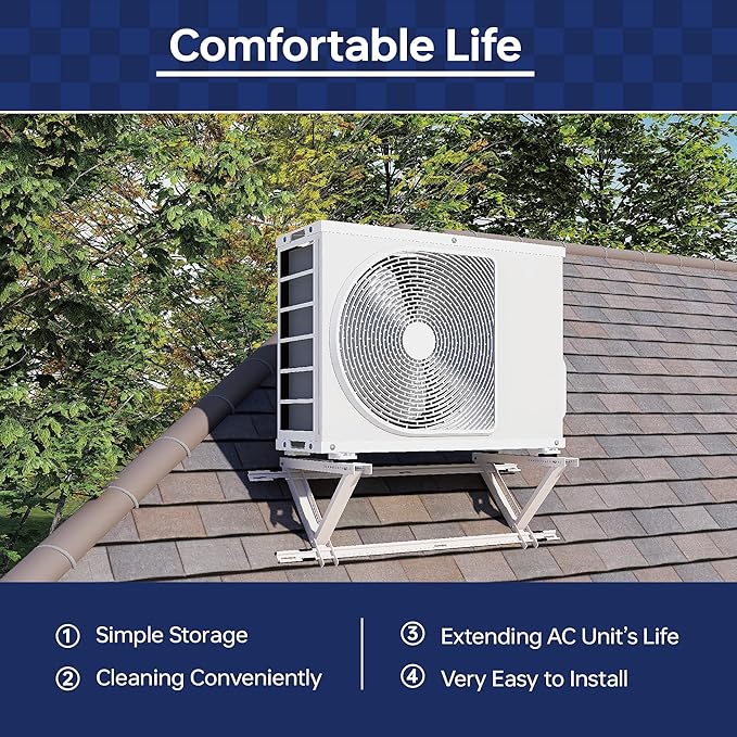 WeCooper Rooftop Mini Split Mount Bracket 9000to24000BTU,Heavy Duty Adjustable Roof Bracket More Stability&Level for for Ductless MiniSplit Air Conditioner Condenser Unit&Heat Pump,Support to 330LB