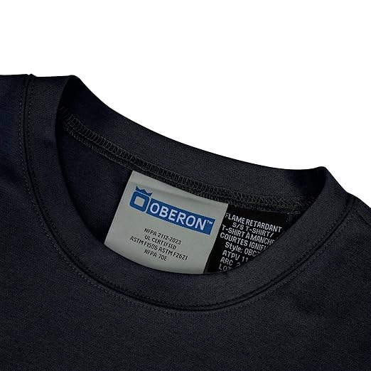 Oberon FR Arc Rated Safety Shirt For Men - Flame Resistant Cotton T-shirt - 11 Cal - Chest Pocket - Navy Blue, Gray