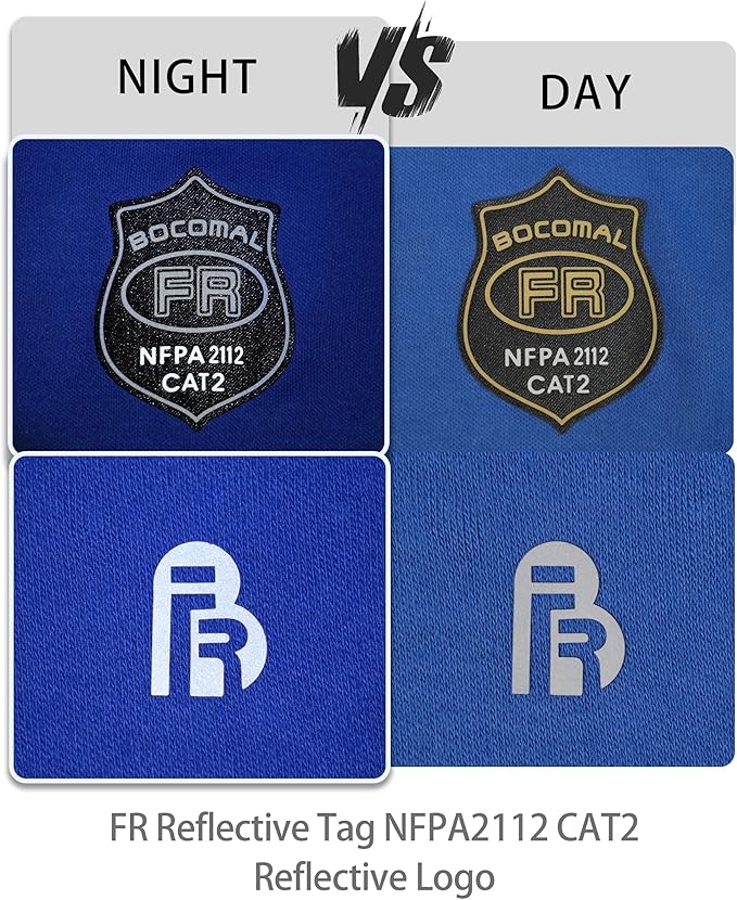 BOCOMAL FR Shirt 7oz Heavyweight Flame Resistant Shirts for Men Fire Retardant Long Sleeve Crew Work Shirts CAT2