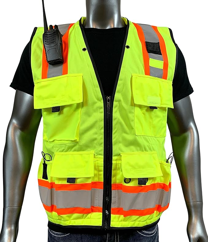 Vero1992 (F Safety Vest For Men's, Engineer High Visibility Vest With Pockets and Zipper, Reflective safety vest
