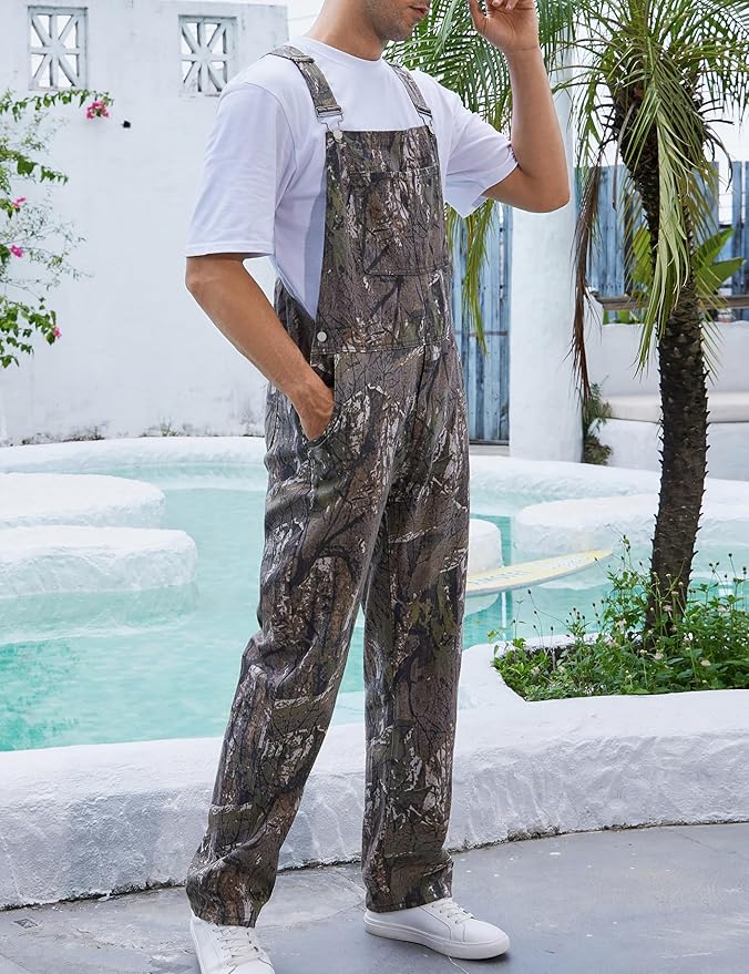 Camo Bibs Overalls for Men Adjustable Straps Work Utility Coveralls Camouflage Jumpsuit