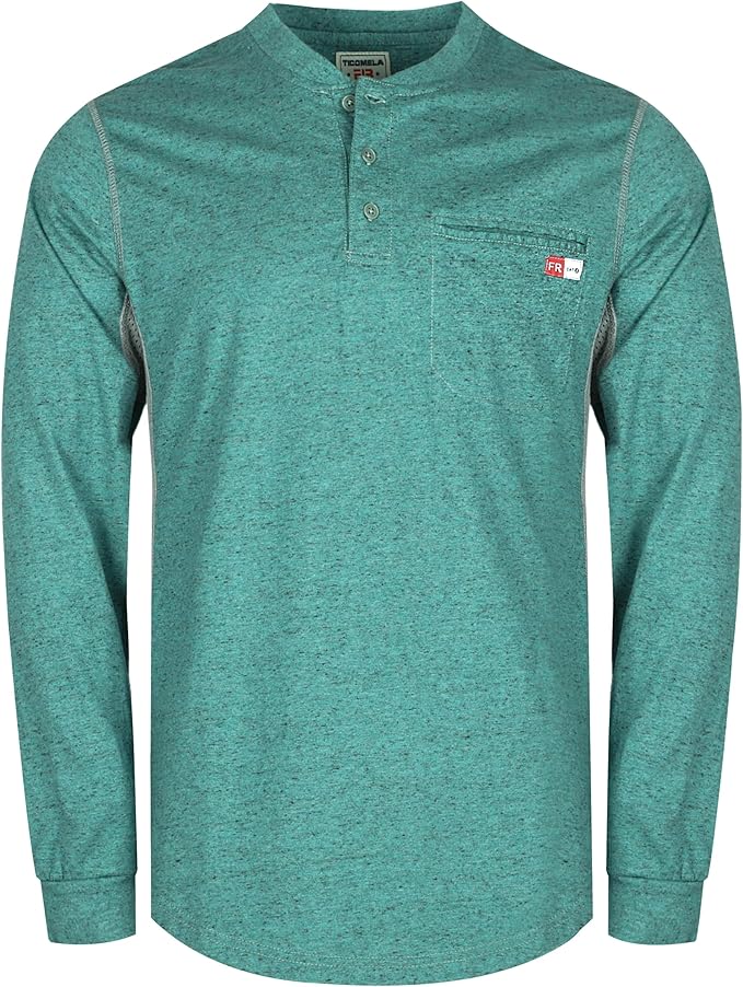 TICOMELA FR Shirts for Men 6oz Flame Retardant Mesh Breathable T-Shirt NFPA2112 Fire Retardant Henley Shirts