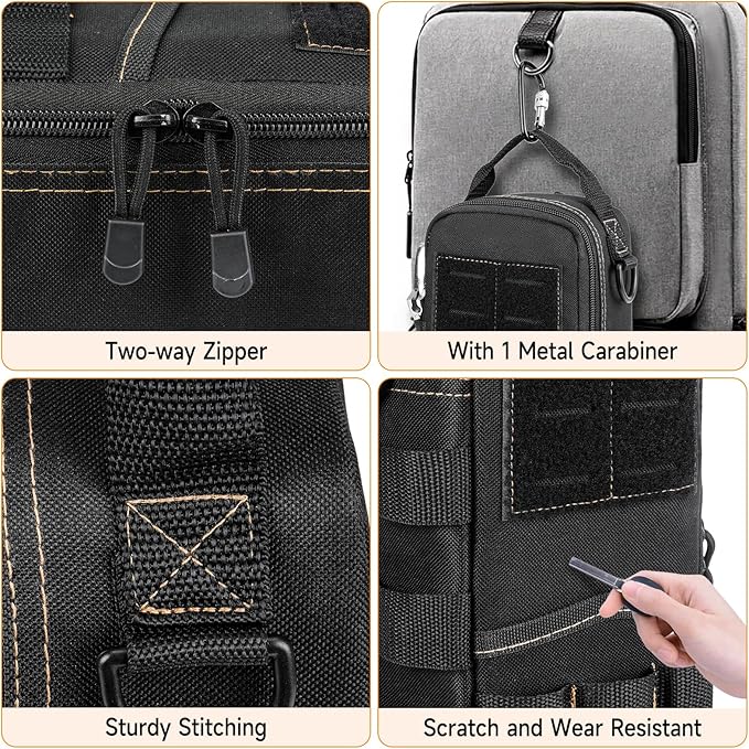 Heavy Duty Small Tool Bags for Men with Carabiner,Tactical Tool Pouch Bag,Portable Utility Tools Storage Organizer Case with Shoulder Strap for EDC,Motorcycle,Camping, Road Trip, Electricians,Black