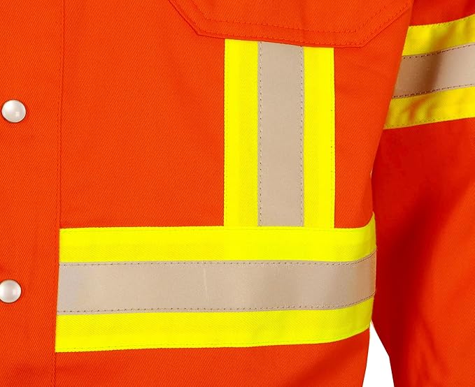 BOCOMAL FR Shirts for Men Hi Vis High Visibility 6.5oz Lightweight Type O Flame Resistant Refective Safety Shirt