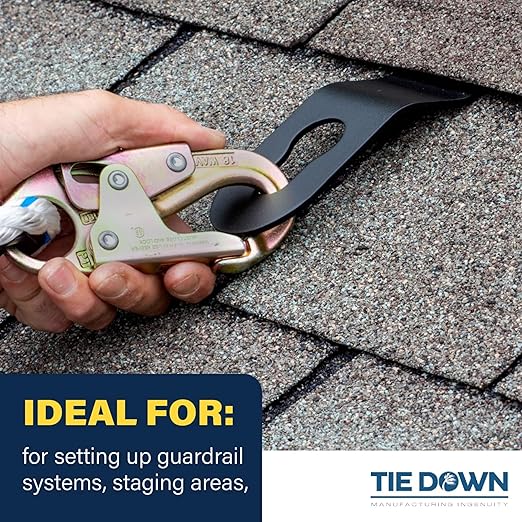 Tie Down Hitch Clip Roof Anchor 6-Pack – Roofing Anchors for Roof Safety & Fall Protection | Reusable Roof Harness Connection Points for Wood Roofs | Black Finish