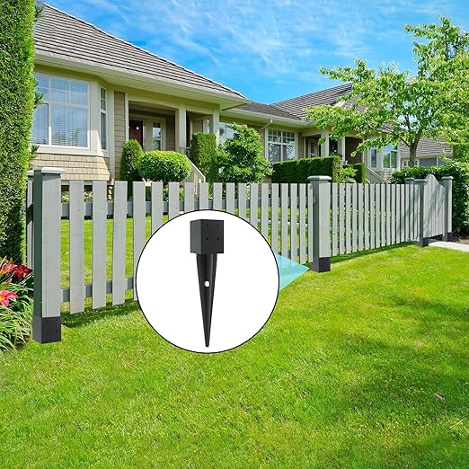 6 Pcs 4x4 Fence Post Anchor Ground Spike（Inner Size 3.6"x3.6" 16" Black Powder Coated–Mailbox Post Anchors, for Deck,Fence,Railing,Mailbox..