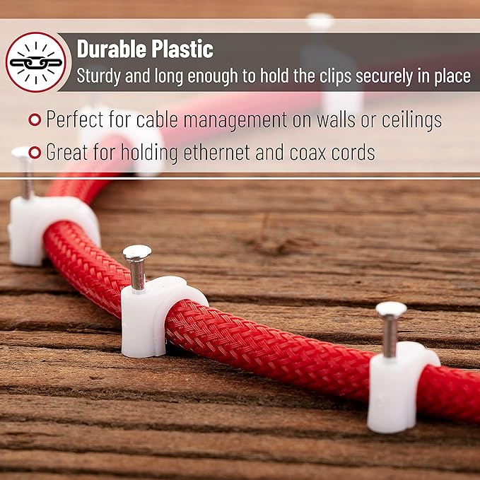Bates Cable Clips with Steel Nails - White, 360 pcs, 4mm-10mm, Universal Cable Clips