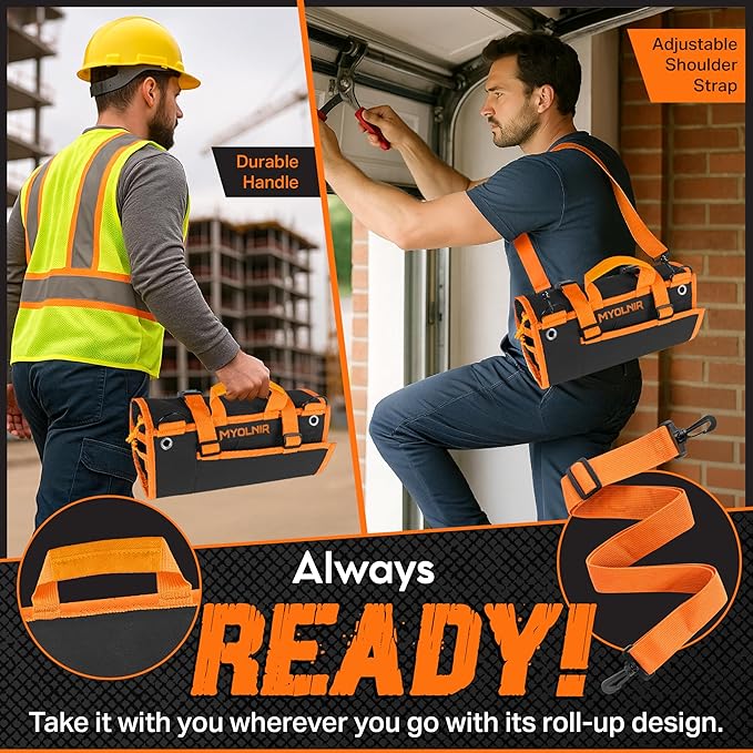 Roll Up Tool Bag Organizer With Kickstand - Compact Heavy Duty Motorcycle Tool Roll Bag Organizer - Portable Rollup Toolbag With Magnetic Panels & Transparent Pockets - Mechanic & Electrician