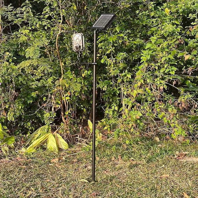 Heavy Duty Trail Camera Mount with Tripod Ground Stake | Includes Height-Adjustable Side Mount for Dual Camera or Solar Panel Setup | Max Height 57" | Universal 1/4"-20 Screw (56" Black x 2)