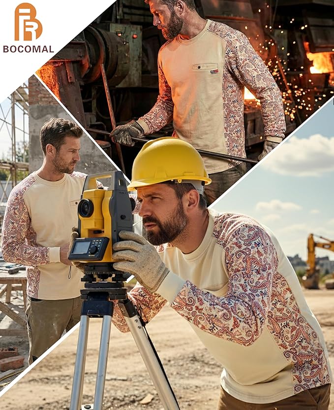 BOCOMAL FR Shirts Crewneck 5.5oz Lightweight Cotton Paisley Camo Two-Tone Flame Resistant Long Sleeve CAT2 Work Shirt