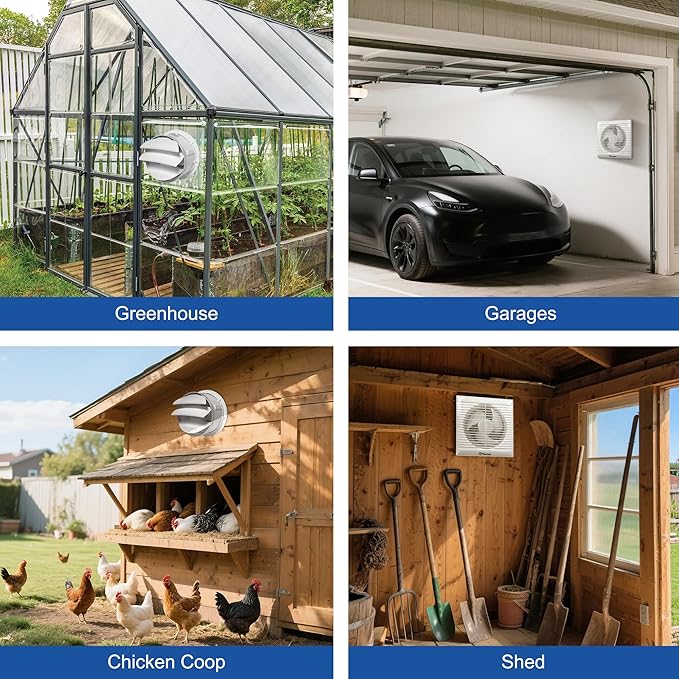 Solar Fan with Battery and Adjustable Thermostat, 8" Solar Powered Fans for Shed with 25W Bifacial Solar Panel & Exhaust Fan for Greenhouse/Outside with Anti-backflow Valve