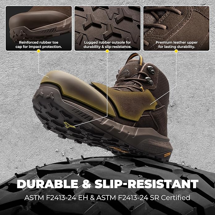 NORTIV 8 Composite Toe Boots for Men – Waterproof Lightweight Non-Slip ASTM F2412-24 & ASTM F2913-24 Safety Work Boots for Warehouse & Construction VaporGuard-Nano