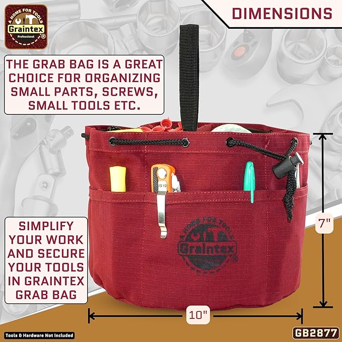Graintex 18 Pockets Grab Bag Rip-stop Canvas Drawstring Closure, Small Part Organizer Pouch, Small Tools, Screws, Parts, Parachute Tool Bag for Efficient Storage - Burgundy