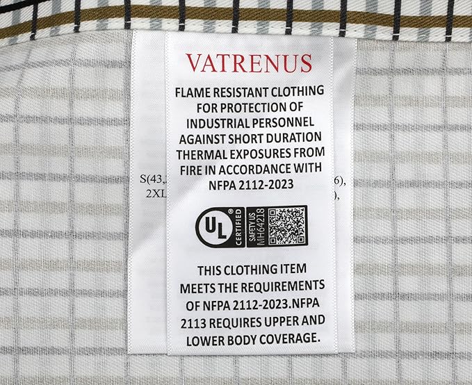 VATRENUS FR Shirts for Men 6.5oz Button Down Flame Resistant 100% Cotton Men's Pre-Washed Fire Retardant Work Shirt