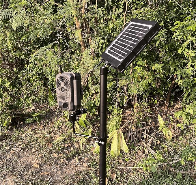 Xtellar 6' Heavy Duty Trail Camera Mount with Solar Panel Arm - 2-in-1 Adjustable Steel Ground Stake, 360° Swivel Mounts, 3-Spike Base for Hunting/Outdoor Security Camera & Solar Panel(2 Pack)