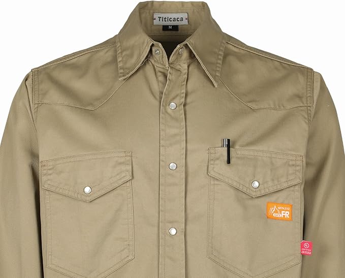 Titicaca FR Shirts for Men 6.5oz Lightweight Flame Resistant Button Down Work Shirt Fire Retardant Welding Shirt