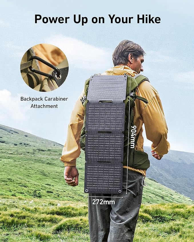 Anker Solix PS30 Solar Panel, 30W Foldable Portable Solar Charger, IP65 Water and Dust Resistance, Ultra-Fast Charging, Charges 2 Devices at Once, for Camping, Hiking, and Outdoor Activities.