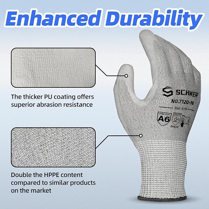 Schwer 3 Pairs Cut Resistant Gloves ANSI A6/A7 (Send Randomly) Cut Proof Work Gloves, Touchscreen, for Men and Women Used to Woodworking, Glass Cutting, Construction, Cargo Handling, L