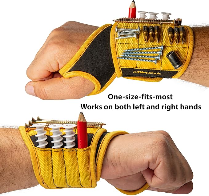 BINYATOOLS Magnetic Wristband for Tools Gift for Him Magnet Screw Holder Wrist Support Keeps Screws Nails, Drill Bits Handy Unique Tool Gadgets Men’s Gadgets Dad Gadgets