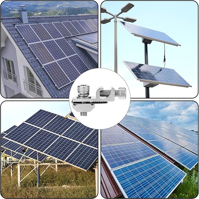 16 Pcs Solar Panel Grounding Lugs, Stainless Steel, Silver, MOUNT BRACKET, Solar Grounding Clips
