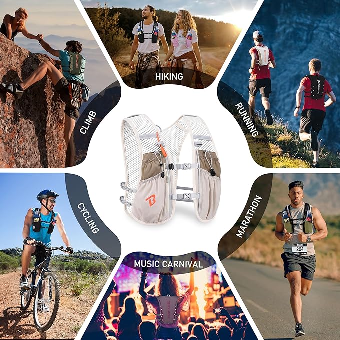 Running Vest Hydration Backpack for Men Women, 5L Lightweight Running Backpack Hydration Pack for Marathon, Trail, Cycling, Hiking, Jogging